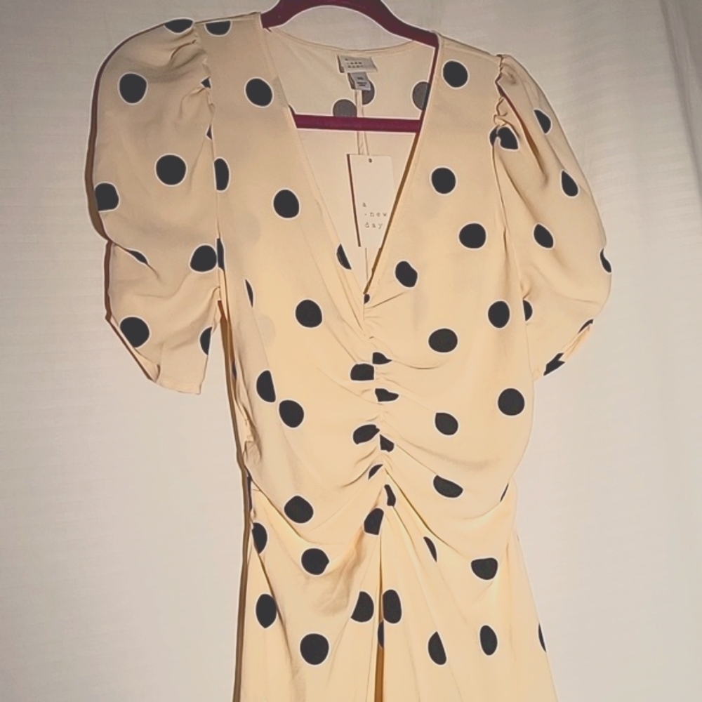 A New Day Hi-Lo Womans Beige with Black Polka Dot Dress, Size: XS, NWT - Picture 5 of 11
